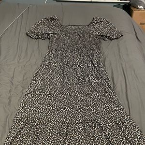 Floral Shirred Flounce Sleeve Ruffle Hem Dress